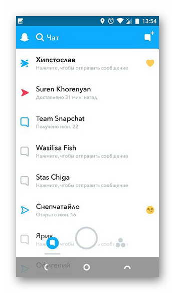 Интерфейс Snapchat